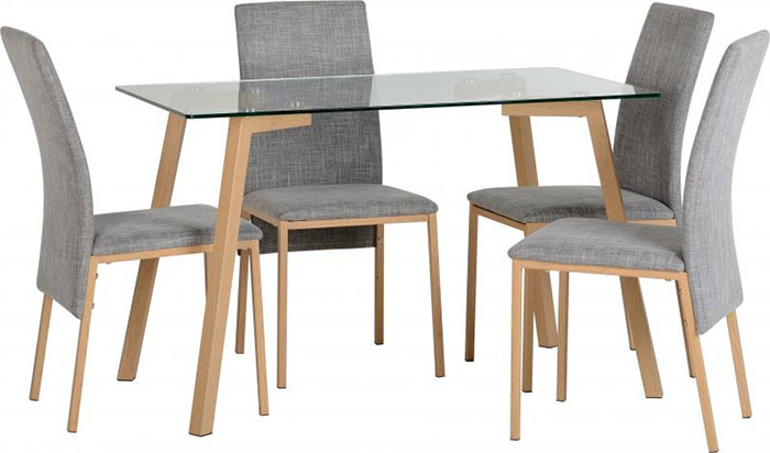 Morton Dining Set in Clear Glass WitOak Effect Veneer (4 Chairs)